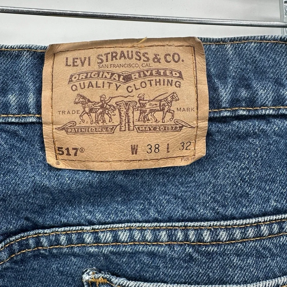 Vintage 70s Levis 517 Denim Jeans 38X32 Orange Tab Boot‎ Cut Distressed
